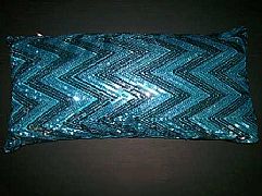 SEQUINS-JAZZY-ZIG-ZAG-AQUA-&-SILVER-CUSHION-30-cm-X-60-cm-RECTANGLE-NEW-DESIGNER